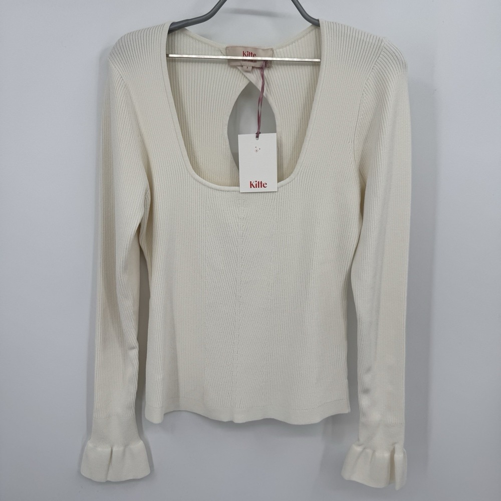 Kilte Collection Nelly Long Sleeve Square Neck Top Ivory 3 L/XL Ruffle Sleeve